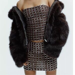 Zara Brown Sparkly Mini Skirt part of Coord Matching Skirt Set L NWT
